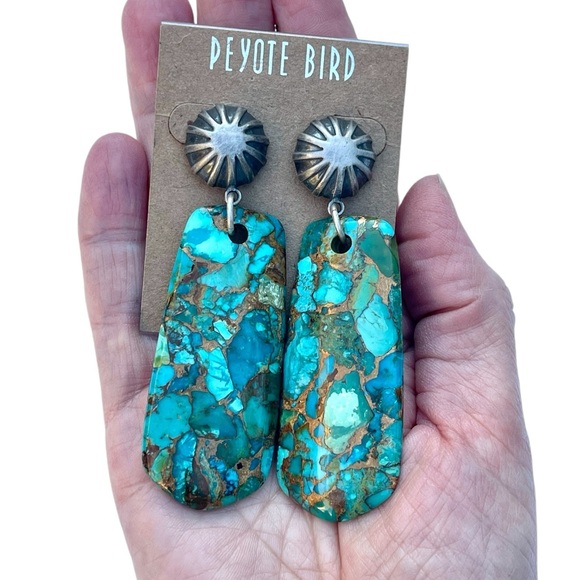 New - Turquoise Slab Earrings from Peyote Bird - Picture 2 of 11